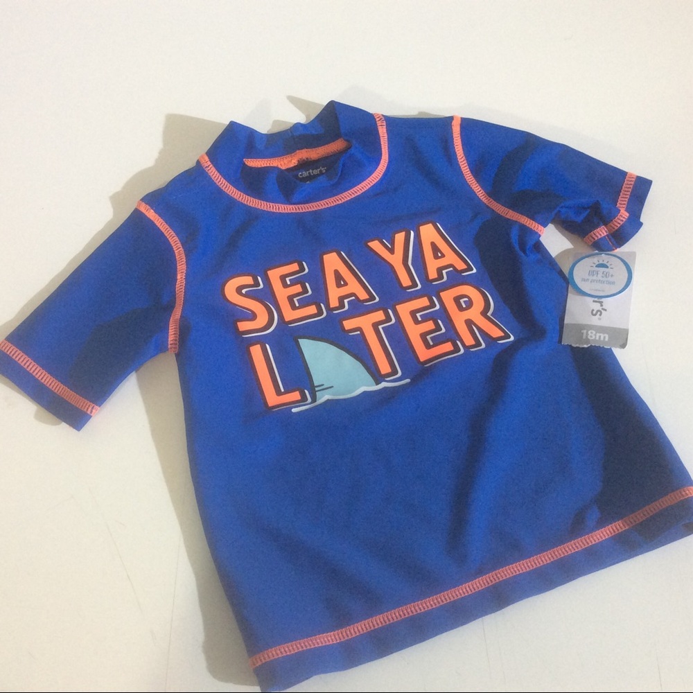 Carter's Baby Boy Blue T-Shirt Shark UPF 50 Short Sleeve Stretch Summer Top NWT